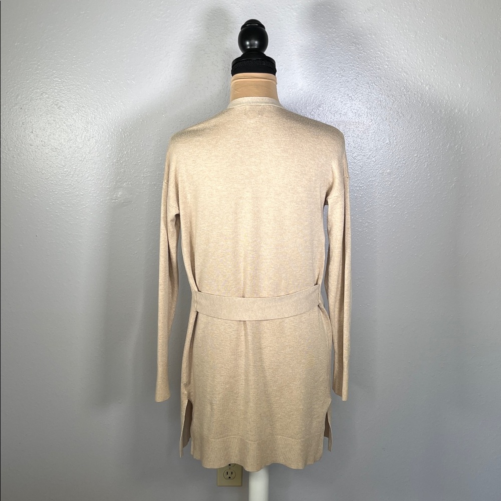 Neutral Open front light knit cardigan XS cozy winter casual quiet luxury office - Picture 4 of 10